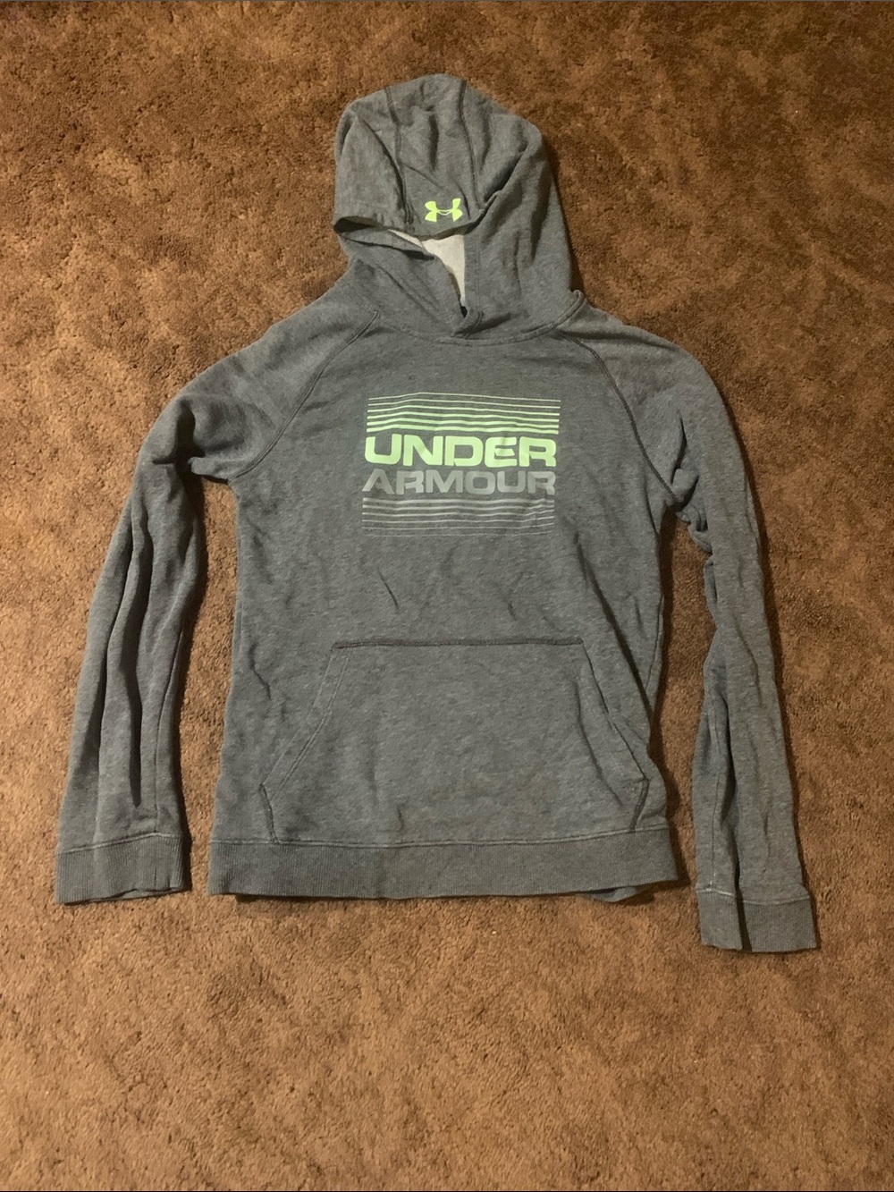 Under Armour Gray Hoodie with Neon Green Logo - Kids